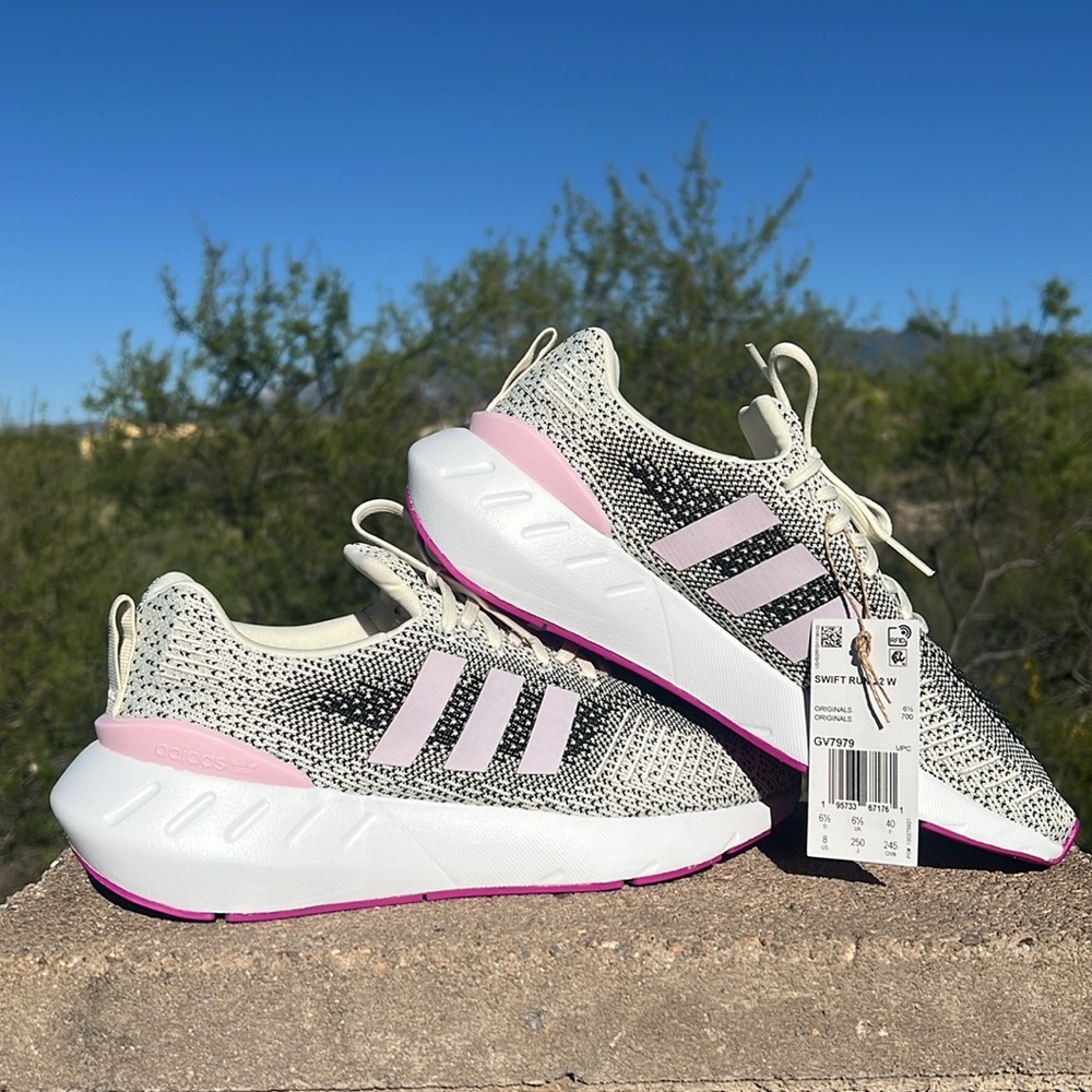 New Adidas Swift Run Pink, Black & White Women’s Sneakers